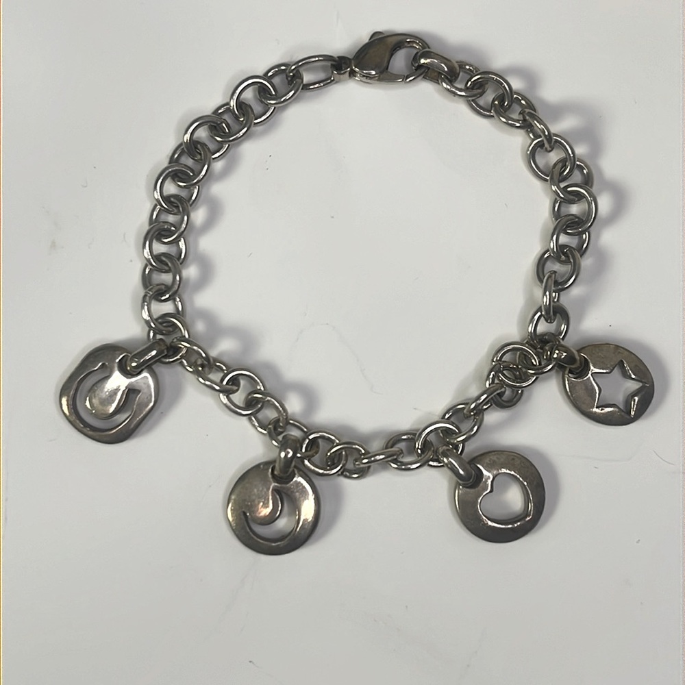 Tiffany & Co Sterling Silver Charm Bracelet Heart Moon Star